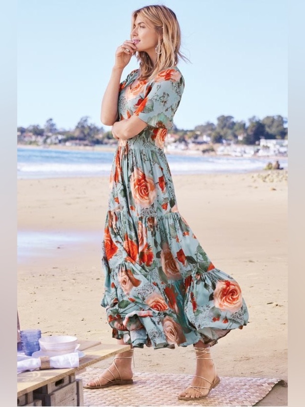 Soft Surroundings Blue Floral Tiered First Blooms Maxi Dress Size Large - Picture 13 of 14